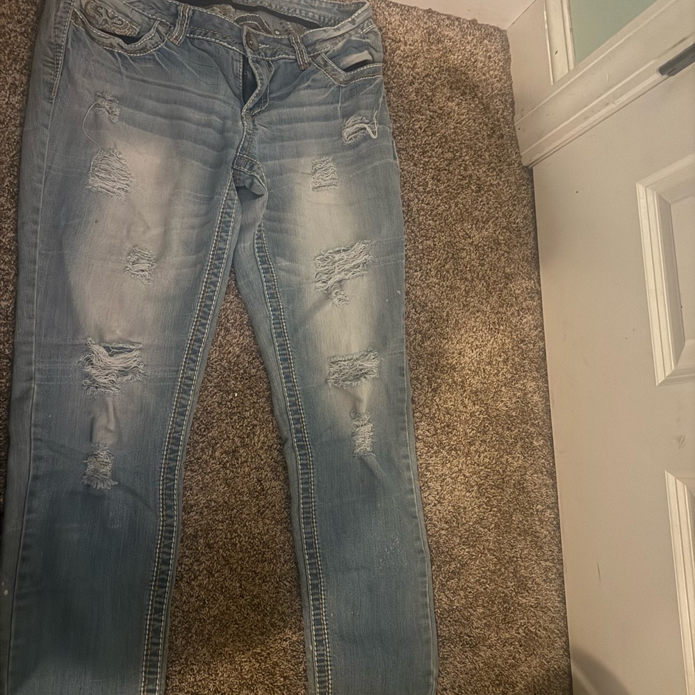 Distressed Blue Jeans